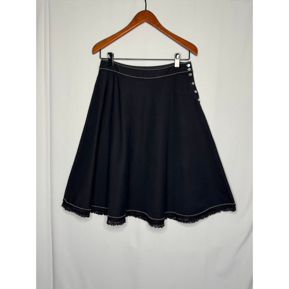 Anthropologie Burning Torch Black A line Embroidered Lace Hem Midi Skirt Small